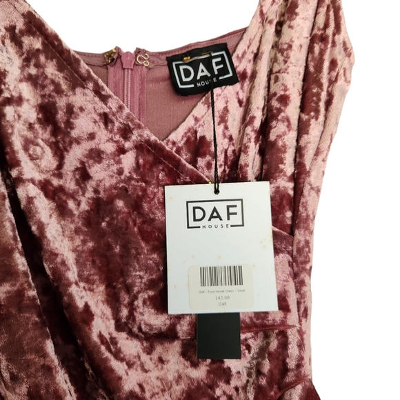 NWT DAF House Asymmetric Velvet Wrap Style Mini Dress - Mauve - Picture 2 of 10